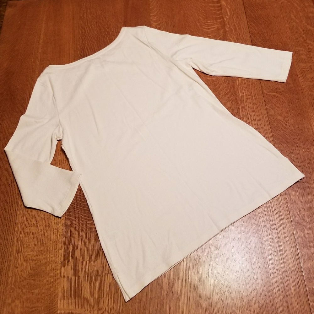 Talbots ivory 3/4 sleeve awareness ribbon tee - Picture 5 of 5